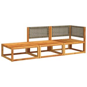 vidaXL 3-delige Loungeset met kussens massief acaciahout