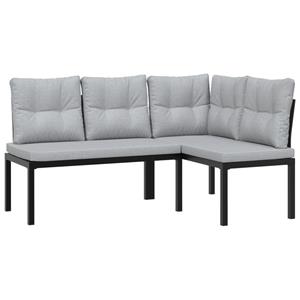 vidaXL 4-delige Loungeset met kussens gepoedercoat staal zwart
