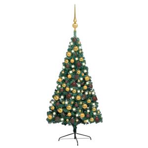 VidaXL Kunstkerstboom met verlichting en kerstballen half 150 cm groen