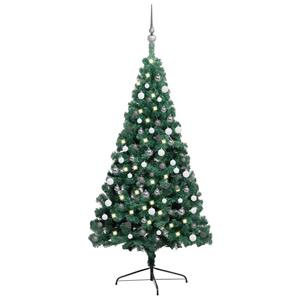 vidaXL Kunstkerstboom met verlichting en kerstballen half 180 cm groen