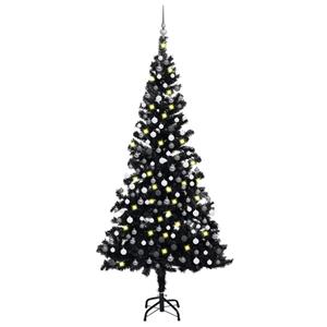 VidaXL Kunstkerstboom met verlichting en kerstballen 210 cm PVC zwart