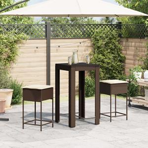 vidaXL 3-delige Tuinbarset met kussens poly rattan bruin