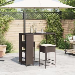 vidaXL 3-delige Tuinbarset met kussens poly rattan bruin