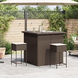 vidaXL 3-delige Tuinbarset met kussens poly rattan bruin