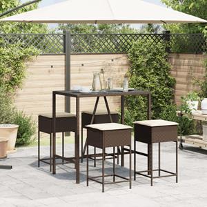 vidaXL 5-delige Tuinbarset met kussens poly rattan bruin