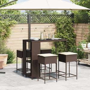 vidaXL 5-delige Tuinbarset met kussens poly rattan bruin