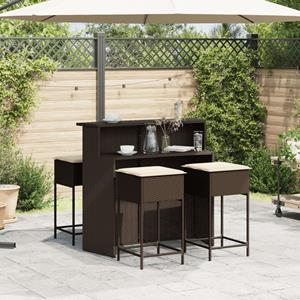 vidaXL 5-delige Tuinbarset met kussens poly rattan bruin