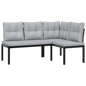 vidaXL 4-delige Loungeset met kussens gepoedercoat staal zwart