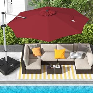 Costway 339 cm Terraszonnescherm Rond Vrijdragend Zonnescherm met 360° Draaiing Verstelbare Kanteling Aluminium voor Terras Tuin