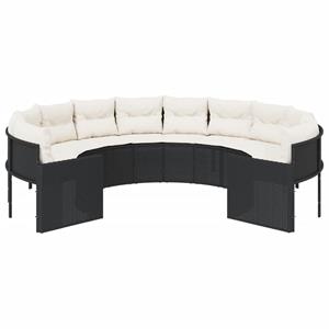 vidaXL Tuinbank met kussens rond poly rattan zwart