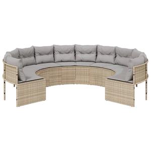 vidaXL Tuinbank met kussens rond poly rattan beige