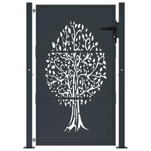 vidaXL Poort 105x155 cm met boomontwerp staal antracietkleurig