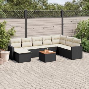 VidaXL 9-delige Loungeset met kussens poly rattan zwart