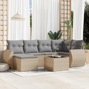 VidaXL 7-delige Loungeset met kussens poly rattan beige