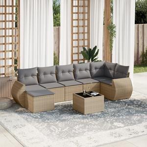 VidaXL 8-delige Loungeset met kussens poly rattan beige