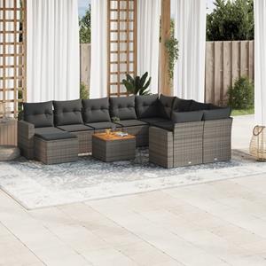 VidaXL 11-delige Loungeset met kussens poly rattan grijs