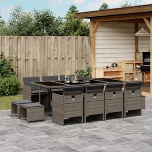 VidaXL 13-delige Tuinset met kussens poly rattan grijs