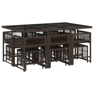 vidaXL 11-delige Tuinset met kussens poly rattan bruin