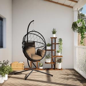 vidaXL Hangstoel met standaard rattan en staal taupe
