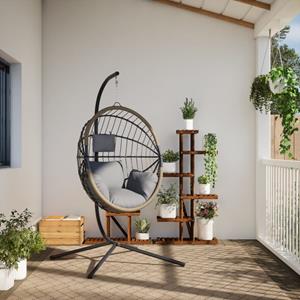 vidaXL Hangstoel met standaard rattan en staal lichtgrijs