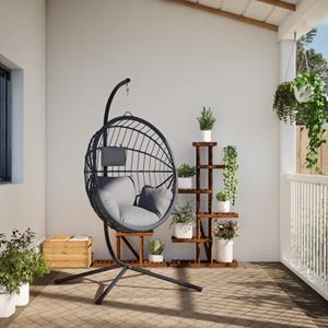 vidaXL Hangstoel met standaard rattan en staal grijs