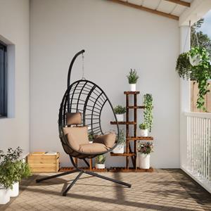 vidaXL Hangstoel met standaard rattan en staal taupe
