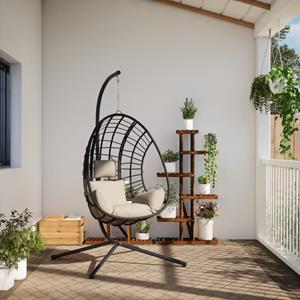 vidaXL Hangstoel met standaard rattan en staal beige