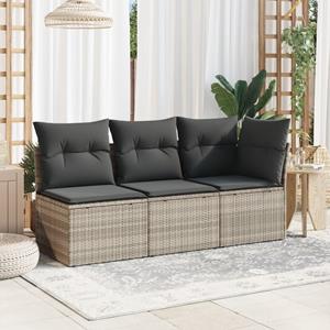 vidaXL Tuinhoekbank met kussens poly rattan lichtgrijs