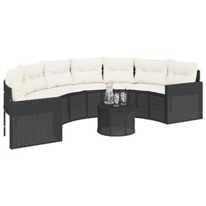 vidaXL Tuinbank met tafel en kussens halfrond poly rattan zwart