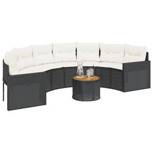 vidaXL Tuinbank met tafel en kussens halfrond poly rattan zwart