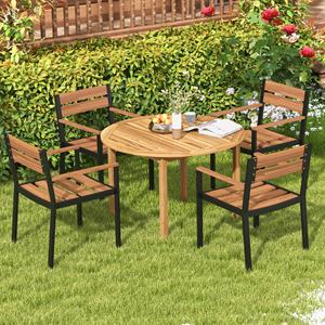 Costway Ronde Eettafel voor Buiten Eettafel van Acaciahout Grote Eettafel voor 4 Personen Bistrotafel in Boerderijpatio voor Tuin Terras