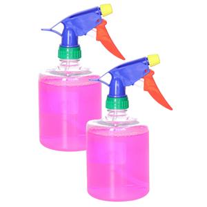 PlasticForte Plantenspuit met een inhoud van 500 ml - 2x - transparant - verstuiver kop multi kleuren - 30 cm -