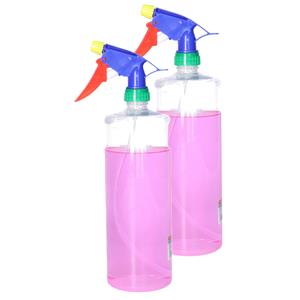 PlasticForte Plantenspuit met een inhoud van 1000 ml - 2x - transparant - verstuiver kop multi kleuren - 30 cm - -