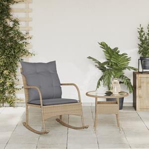 vidaXL Tuinschommelstoel met kussens poly rattan beige