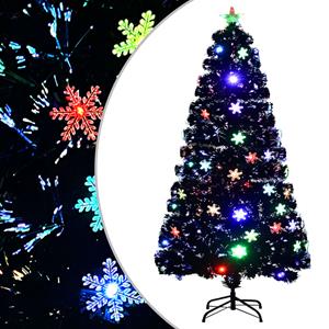 vidaXL Kerstboom met LED-sneeuwvlokken 120 cm glasvezel zwart