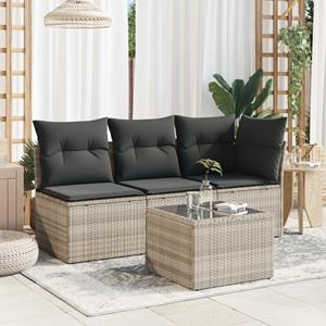 vidaXL Tuintafel met glazen blad 55x55x37 cm poly rattan lichtgrijs