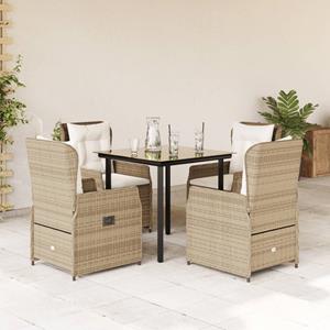 vidaxl 5-delige Tuinset met kussens poly rattan beige