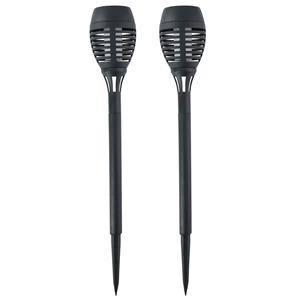 Grundig Solar tuinlamp fakkels/toortsen - 2x - met vlam effect - zwart - cm -