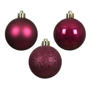 kleine kerstballen - 14x - donkerroze - 3 cm -kunststof -