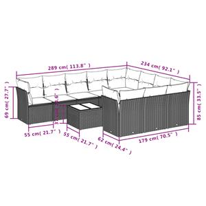 vidaXL 11-delige Loungeset met kussens poly rattan lichtgrijs