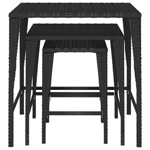 vidaXL Tuintafeltjesset 3 st poly rattan zwart