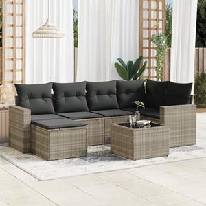 VidaXL 7-delige Loungeset met kussens poly rattan lichtgrijs