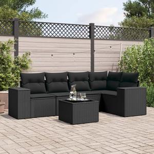 VidaXL 6-delige Loungeset met kussens poly rattan zwart