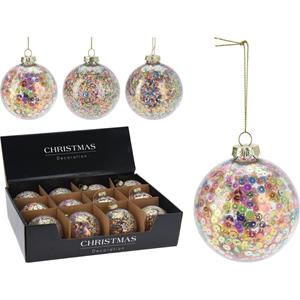 Home & Styling Kerstbal Glas 80mm Met Binnenin Pailletten/glitters