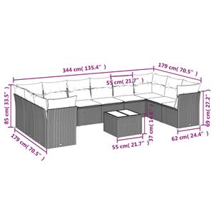 vidaXL 11-delige Loungeset met kussens poly rattan grijs