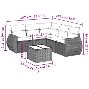vidaXL 6-delige Loungeset met kussens poly rattan grijs