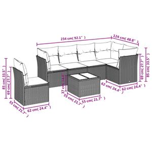 vidaXL 7-delige Loungeset met kussens poly rattan grijs