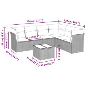 vidaXL 7-delige Loungeset met kussens poly rattan grijs