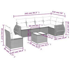 vidaXL 7-delige Loungeset met kussens poly rattan grijs