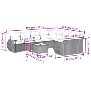 vidaXL 10-delige Loungeset met kussens poly rattan grijs